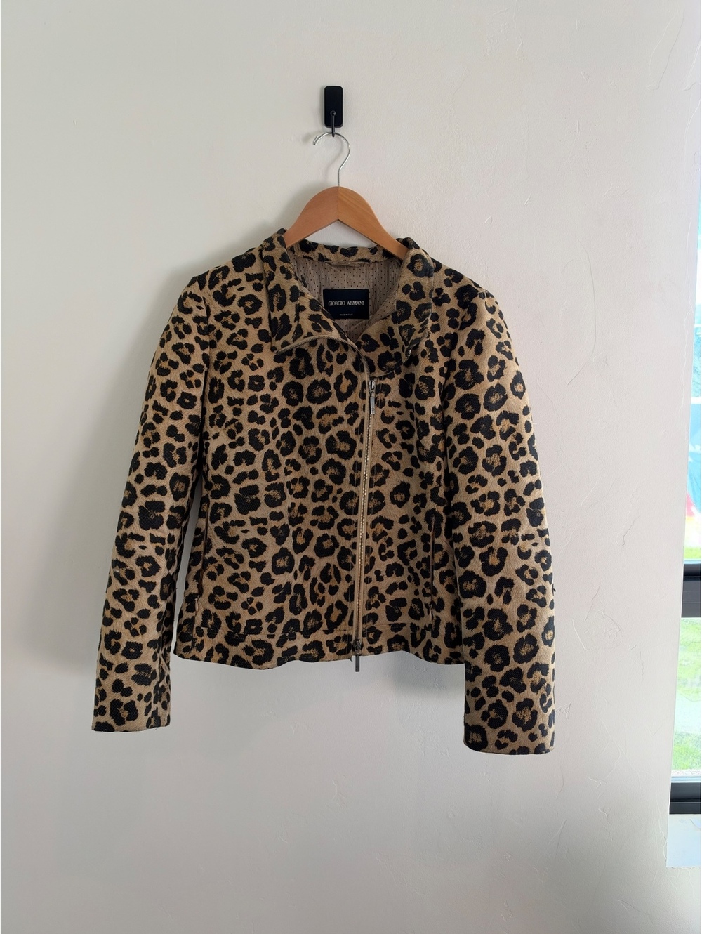 Giorgio Armani Made in Italy Leopard Print Moto Jacket Women’s Designer